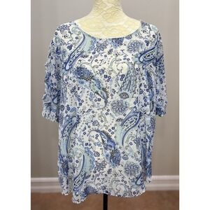 Est. 1946 Womens Plus 18/20W Blue Paisley Ruffle Sleeve Keyhole Blouse Top